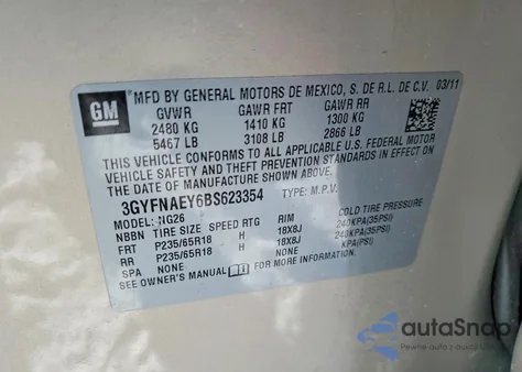 2011 Cadillac Srx Luxury Collection z USA, uszkodzony, nr VIN 3GYFNAEY6BS623354